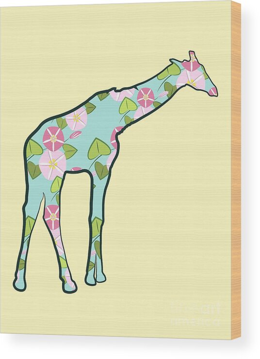 Animal Graphic Wood Print featuring the digital art Floral Giraffe 2 by MM Anderson