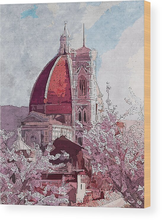 Florence Sunset Wood Print featuring the painting Florence - 16 by AM FineArtPrints