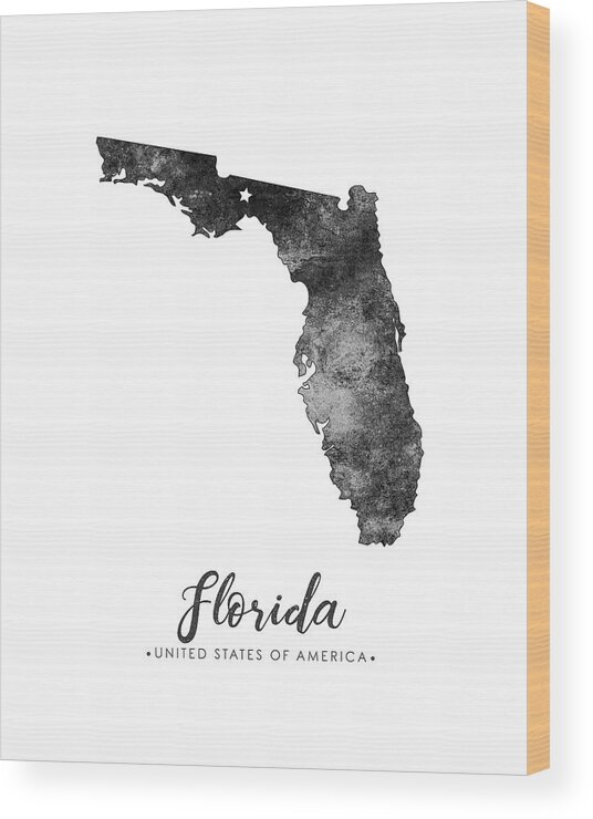 Florida Wood Print featuring the mixed media Florida State Map Art - Grunge Silhouette by Studio Grafiikka
