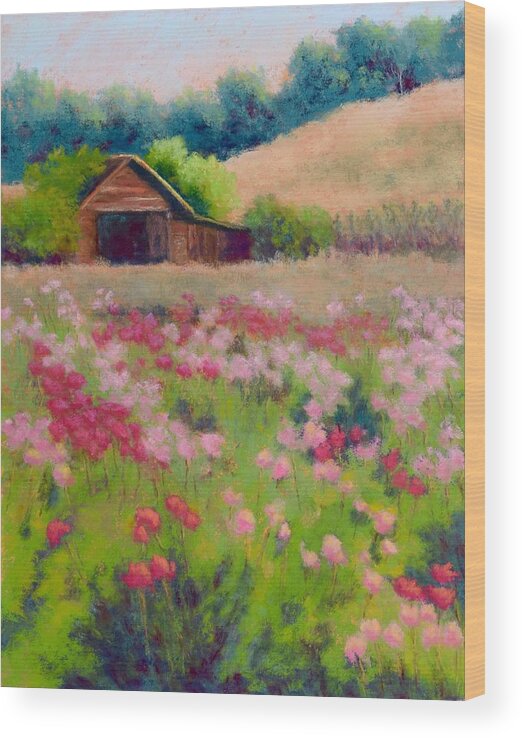 Flowers Wood Print featuring the painting Flower Field by Nancy Jolley