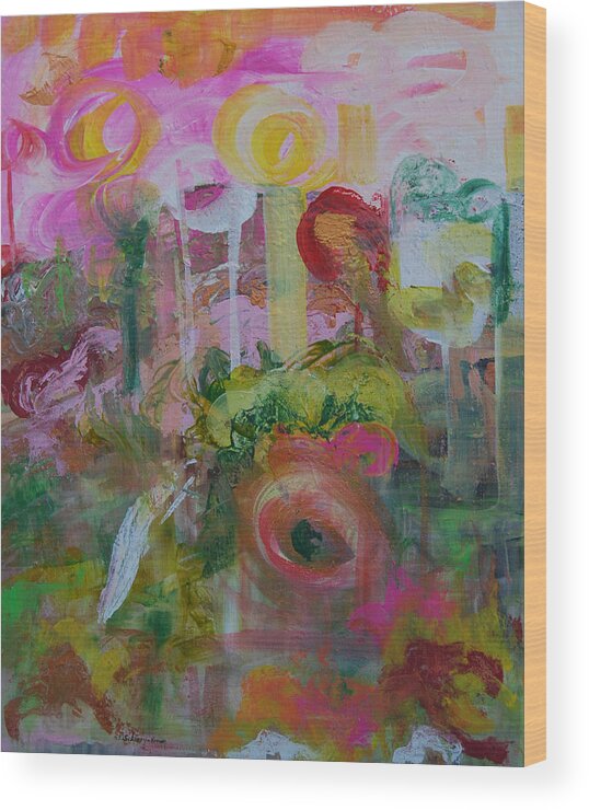 Abstract Wood Print featuring the painting Flower Garden 2 by Erika Avery