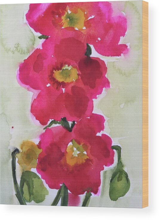 Poppies Wood Print featuring the painting Happiness Blooms by Bonny Butler