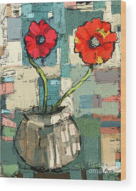 Bright Wood Print featuring the painting Flowers by Carrie Joy Byrnes