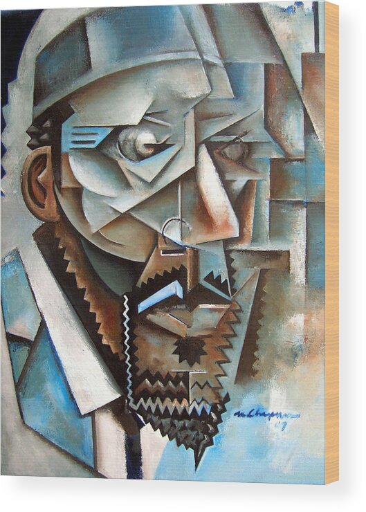 Jazz Piano Thelonious Monk Cubism Wood Print featuring the painting Four Blue Monk by Martel Chapman