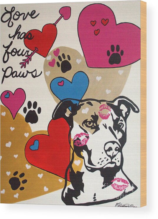 Pitbull Wood Print featuring the painting Four Pitty Paws by Melissa Jacobsen
