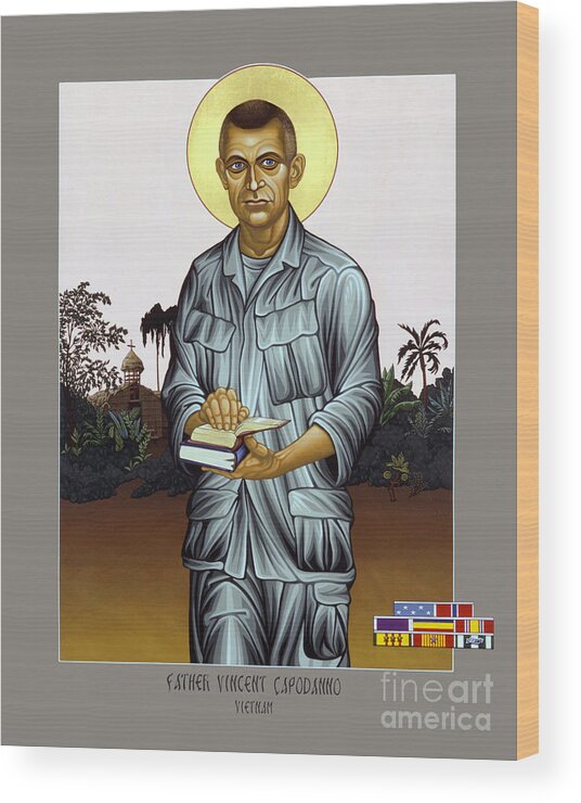 Fr. Vincent Capodanno Wood Print featuring the painting Fr. Vincent Capodanno, the Grunt Padre - LWVCD   by Lewis Williams OFS