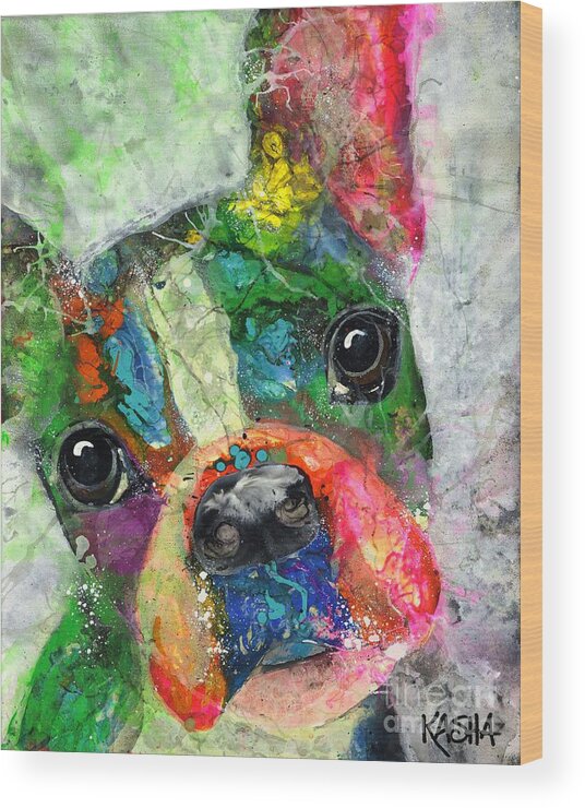 French Bulldog Wood Print featuring the painting Frenchie by Kasha Ritter