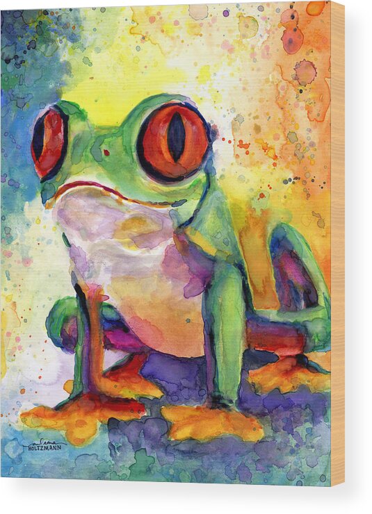Frog Wood Print featuring the painting Froggy McFrogerson by Arleana Holtzmann