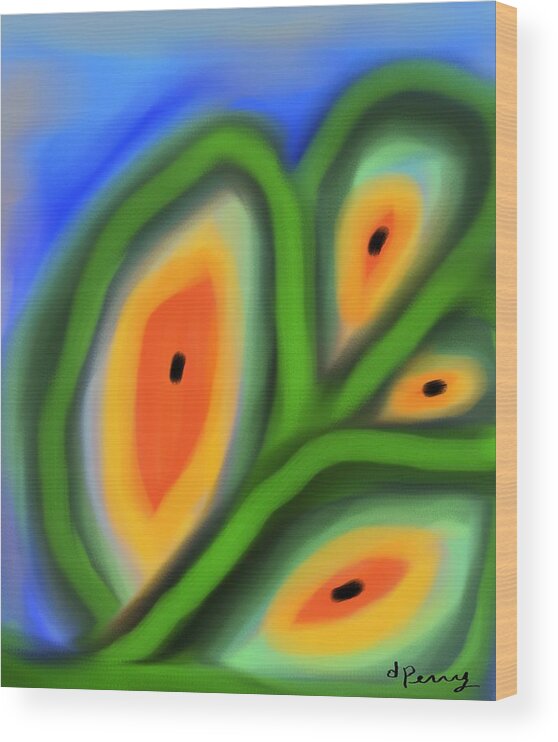 Abstract Leaves Print Wood Print featuring the painting Frond by D Perry