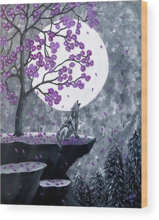 Animals Wood Print featuring the painting Full Moon Magic by Teresa Wing