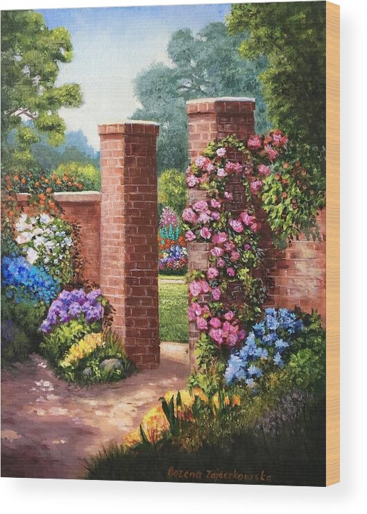 Gate Wood Print featuring the painting Garden Gate by Bozena Zajaczkowska