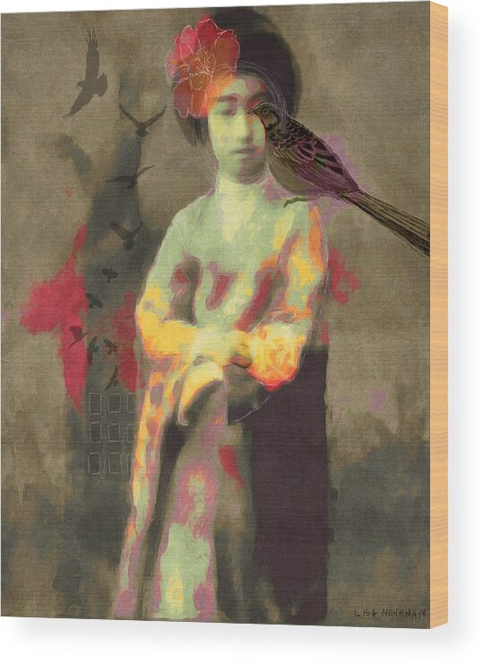 Geisha Wood Print featuring the digital art Geisha Girl by Lisa Noneman