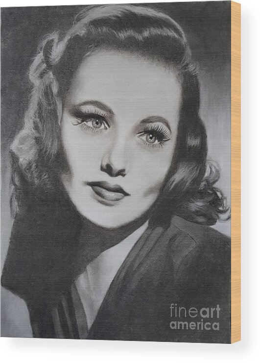 Gene Tierney Wood Print featuring the drawing Gene Tierney by Cassy Allsworth