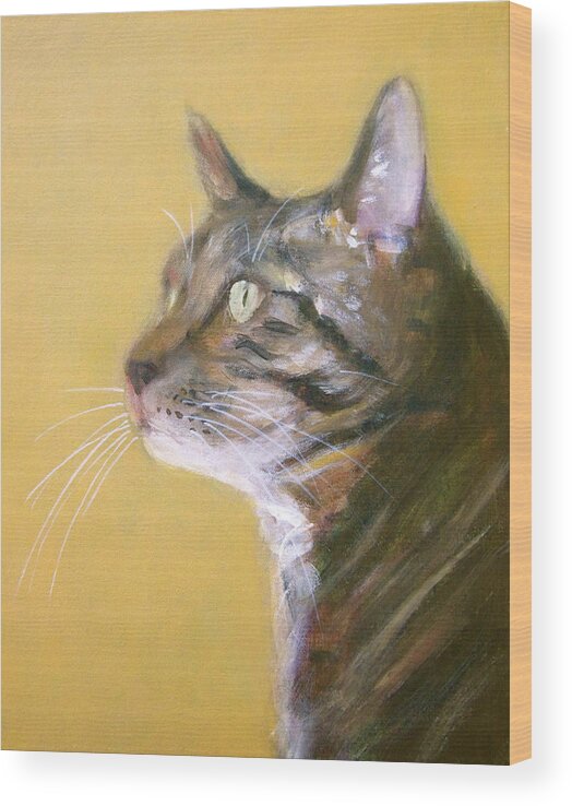George The Cat Wood Print featuring the painting George the Cat by Kazumi Whitemoon