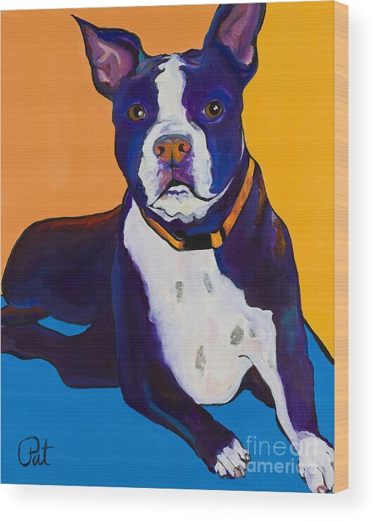 Boston Terrier Wood Print featuring the painting Georgie by Pat Saunders-White