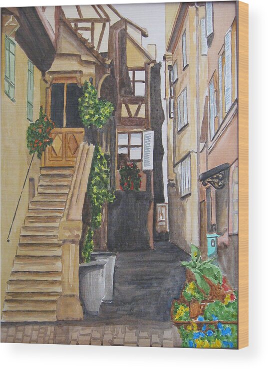 Watercolor Wood Print featuring the painting German Alley by Gerald Carpenter