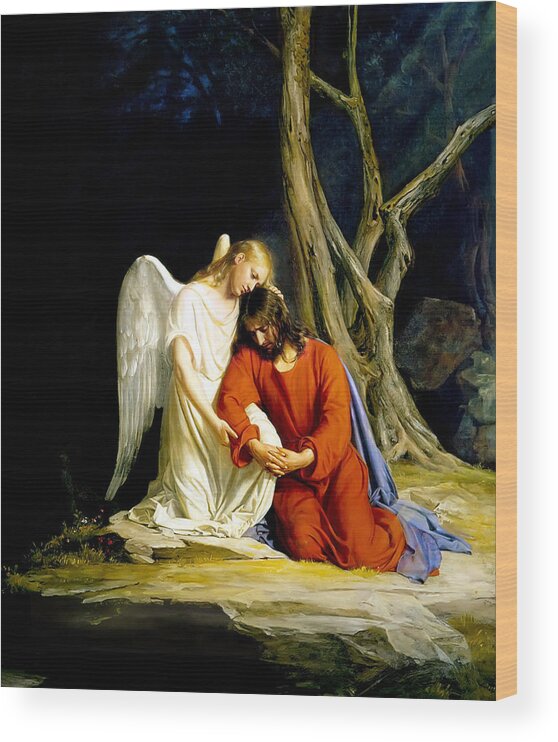Carl Bloch Wood Print featuring the painting Gethsemane by Carl Bloch