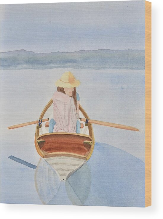 Linda Brody Wood Print featuring the painting Girl in Rowboat by Linda Brody