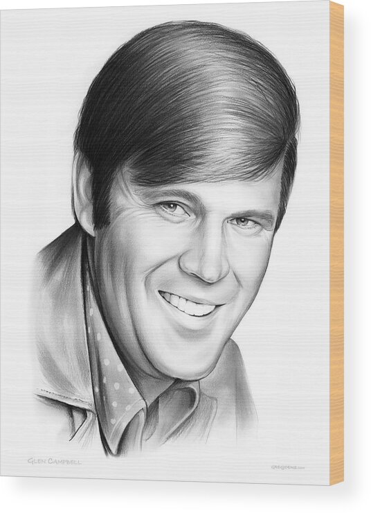 Glen Campbell Wood Print featuring the drawing Glen Campbell by Greg Joens