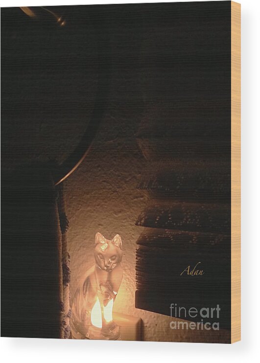 Cat Wood Print featuring the photograph Glimpses - Night Cat by Felipe Adan Lerma