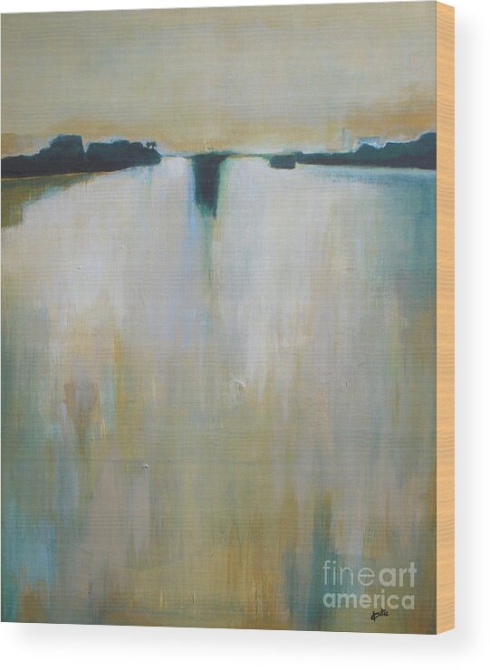 Abstract Landscape Wood Print featuring the painting Glow in the Lake by Vesna Antic