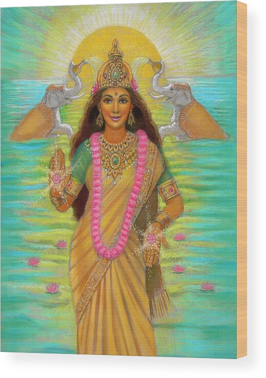 Lakshmi Wood Print featuring the painting Goddess Lakshmi by Sue Halstenberg