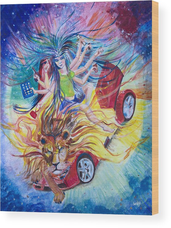 Durga Wood Print featuring the painting Goddess of 21st C by Sarabjit Singh