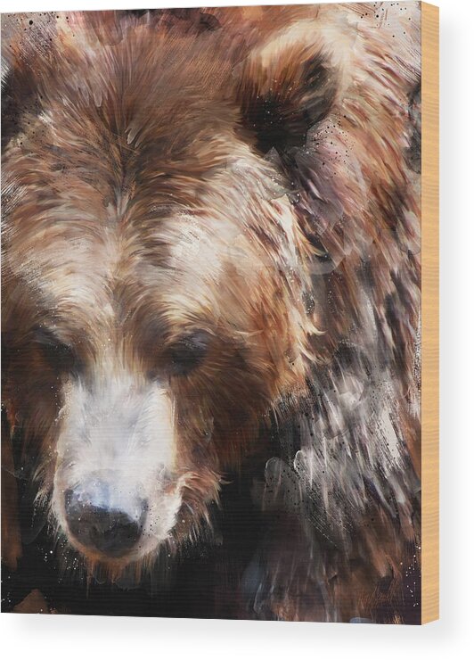 Bear Wood Print featuring the painting Bear // Gold by Amy Hamilton
