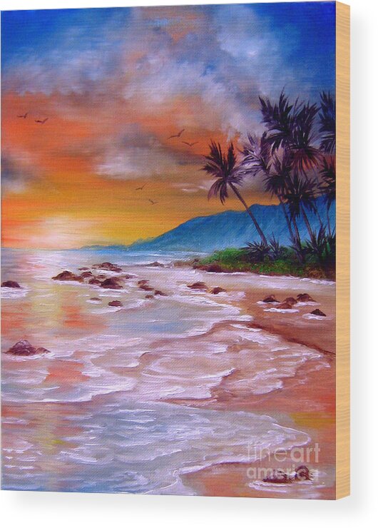 Tropical Wood Print featuring the painting Golden Dawn by Bella Apollonia