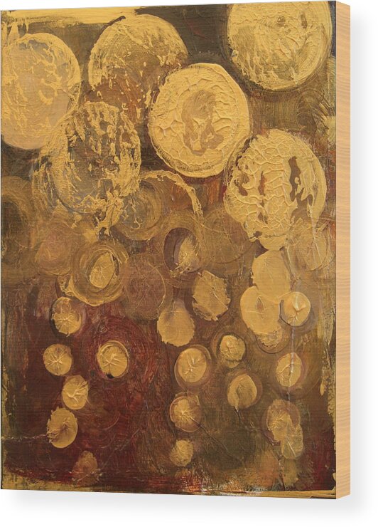 Gold Wood Print featuring the painting Golden Rain Abstract by Kristen Abrahamson