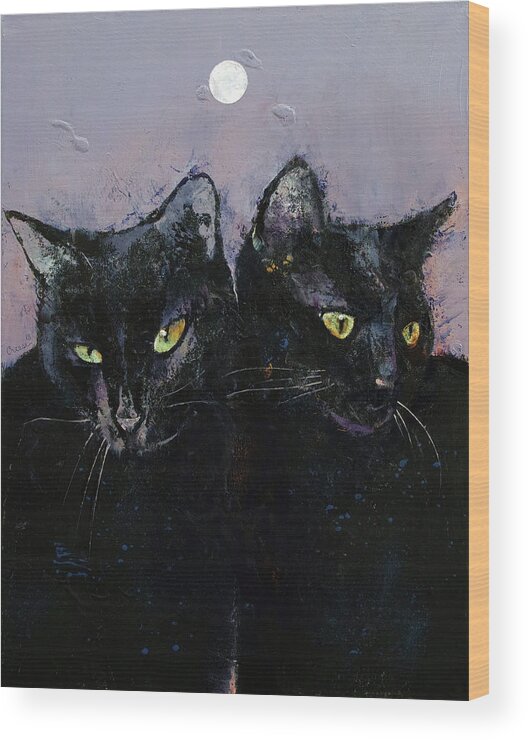 Abstract Wood Print featuring the painting Gothic Cats by Michael Creese