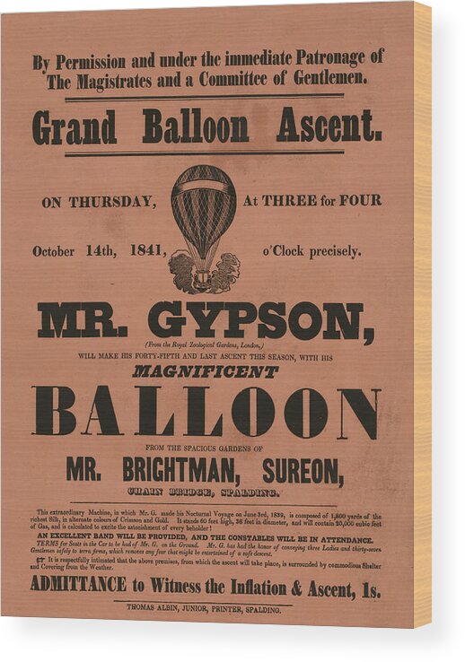  Wood Print featuring the drawing Grand Balloon Ascention by Vintage Pix