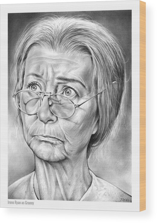 Irene Ryan Wood Print featuring the drawing Granny by Greg Joens