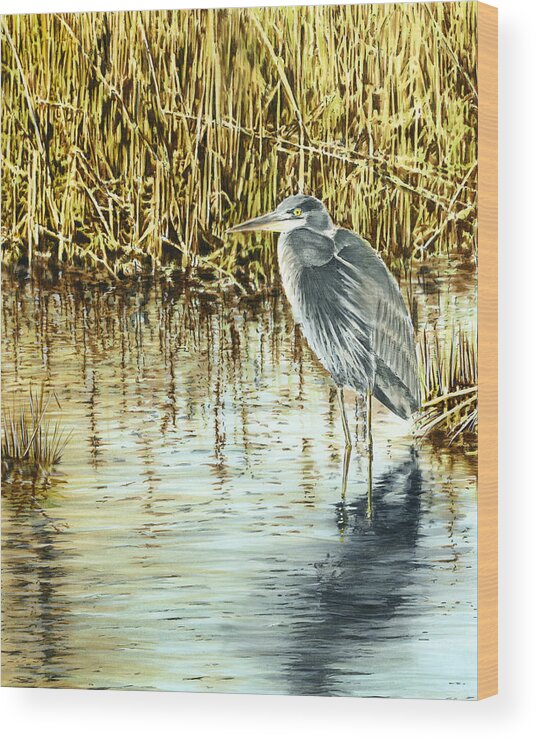Heron Wood Print featuring the painting Great Blue Heron by Thomas Hamm