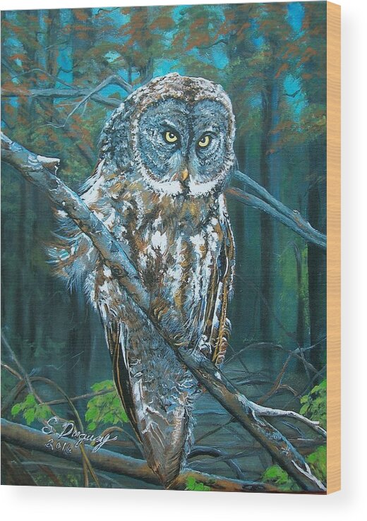 Great Grey Owl Wood Print featuring the painting Great Grey Owl by Sharon Duguay