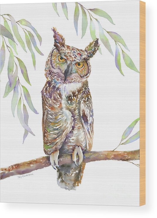 Great Horned Owl Wood Print featuring the painting Great Horned Owl by Amy Kirkpatrick