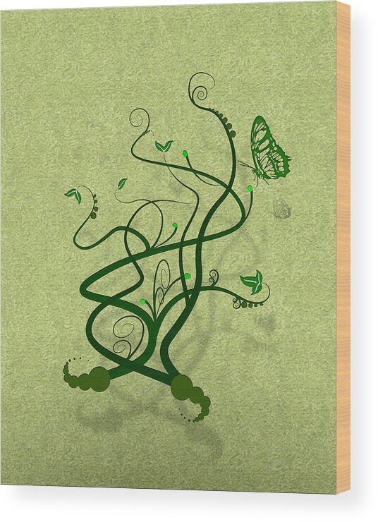 Vine Wood Print featuring the digital art Green Vine and Butterfly by Svetlana Sewell