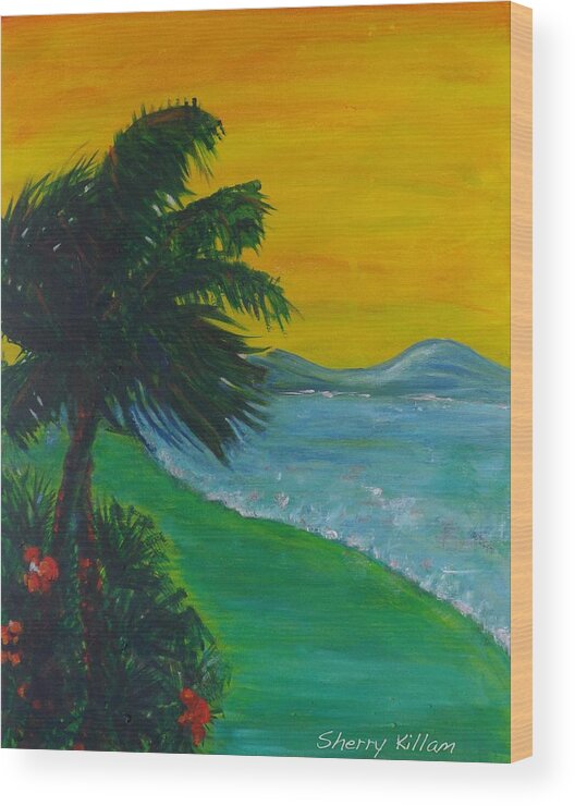 Palm Tree Wood Print featuring the painting Green Zone by Sherry Killam