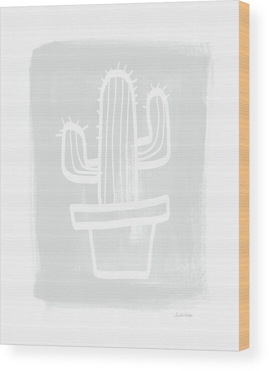 Cactus Wood Print featuring the painting Grey and White Cactus- Art by Linda Woods by Linda Woods