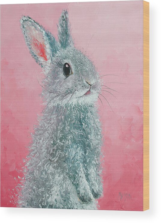 Rabbit Wood Print featuring the painting Grey Easter Bunny by Jan Matson