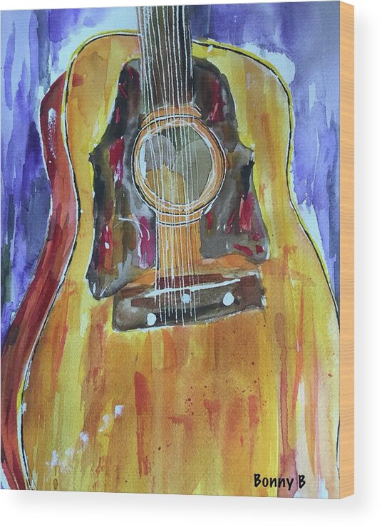Guitar Wood Print featuring the painting DAngelico Amber Archtop by Bonny Butler