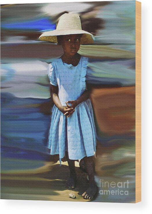 Diane Berry Wood Print featuring the painting Haitian Clinic Child Klinik Ayisyen an pitit by Diane E Berry