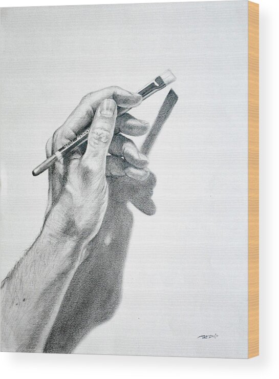 Arm Wood Print featuring the drawing Hand Holding Brush by Christopher Reid