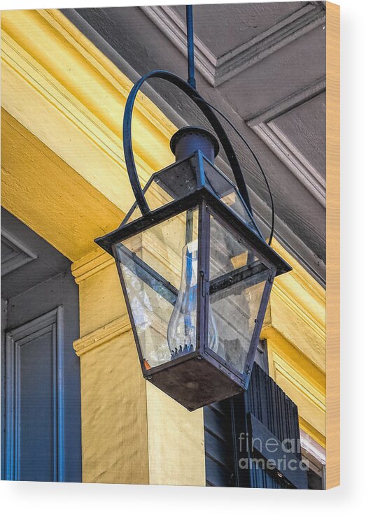 Chimney Wood Print featuring the photograph Hanging Lamp with Chimney - NOLA by Kathleen K Parker
