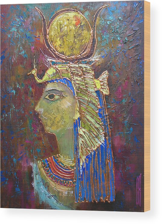 Hathor Wood Print featuring the painting Hathor. Goddess of Egypt by Valentina Kondrashova