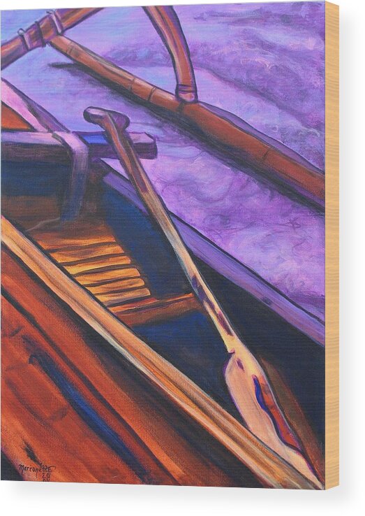 Canoe Wood Print featuring the painting Hawaiian Canoe by Marionette Taboniar