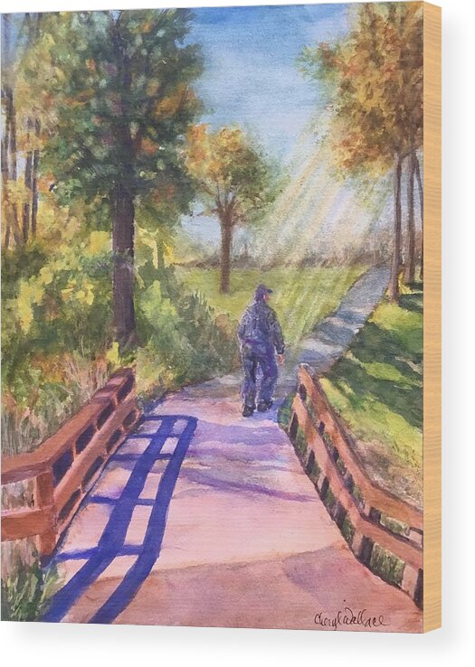 Bridge Wood Print featuring the painting Heading Home by Cheryl Wallace