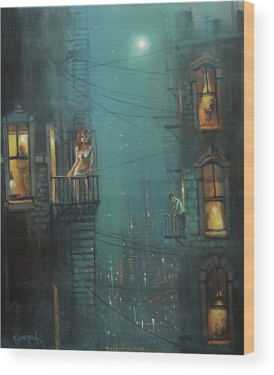 Night City Wood Print featuring the painting Heat Wave by Tom Shropshire