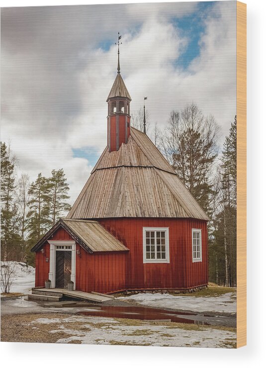 Snow Wood Print featuring the photograph Helena Elisabeth Church Umea Sweden by Adam Rainoff