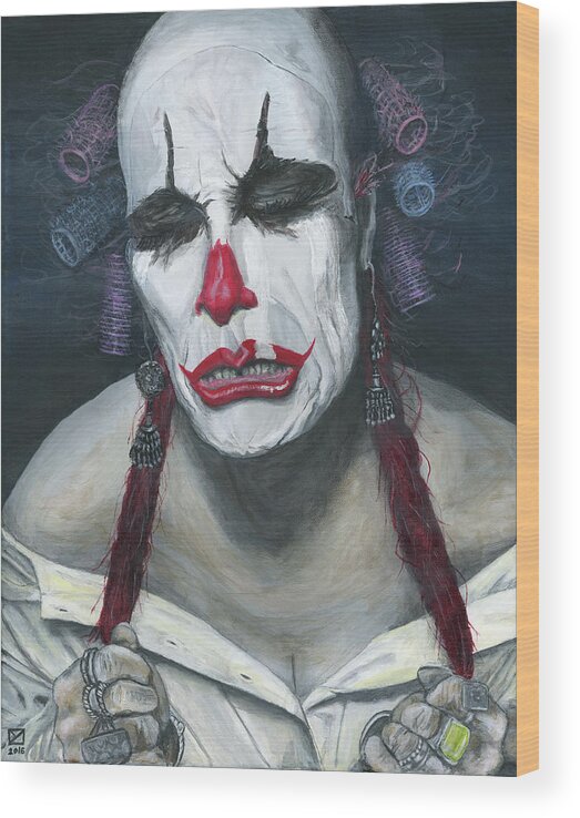 Clown Wood Print featuring the painting Her Tears by Matthew Mezo